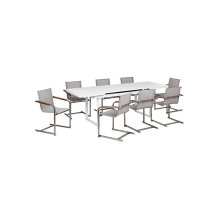 Set mobilier gradina Valcanetto/Cosoleto pentru 8 persoane, aluminiu, inox, alb, 180/240x90x84cm