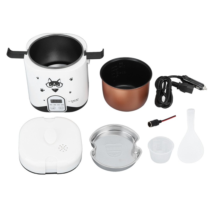Oala de orez portabila 1.2L, 12V, multifunctionala, cu programare, anti-aderenta, pentru camping si calatorii cu masina