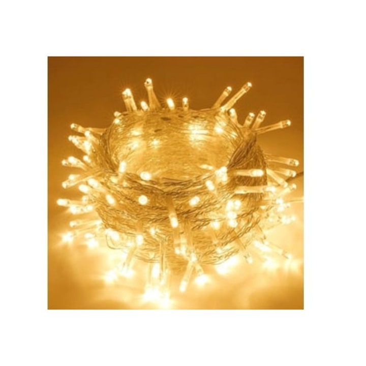 Karácsonyi világítás, 10m, 100 LED, 8 világítási mód, vízálló, meleg fehér