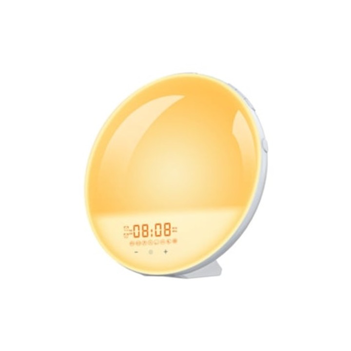 Dekoratív óra napkelte szimulációval, 7 szín, 20 fényerő szint, RGB