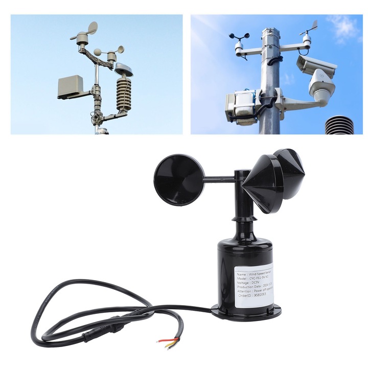 Anemometru de viteza a vantului, 158x180x70mm, cablu de extensie 0.8m, rezistent la apa, pentru masurarea vantului