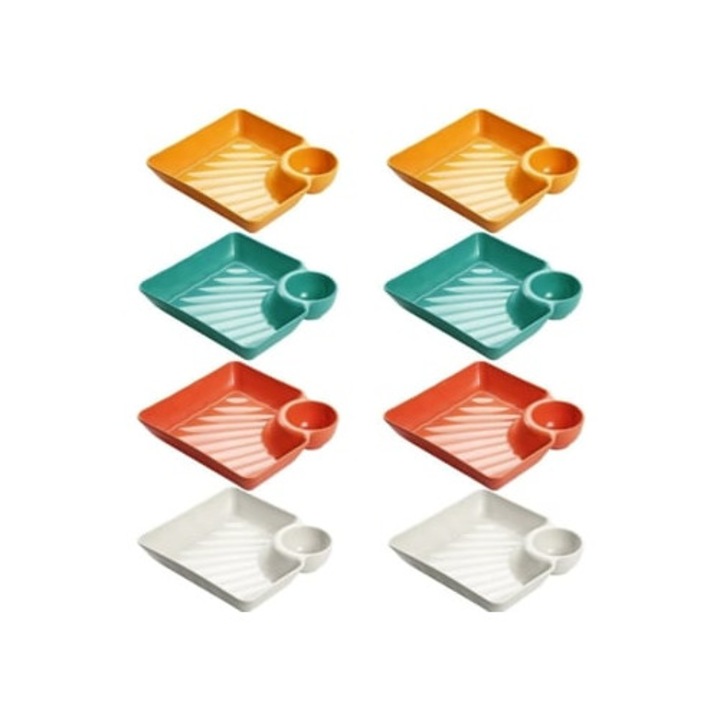 8 nagy négyzet alakú tálkészlet ecetes tányérral és PP tálcával