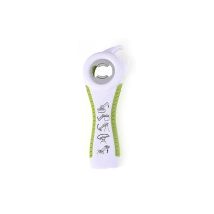 5 az 1-ben konzervnyitó, zöld, csavaros kupakkal, kézikönyvvel ellátott készlet