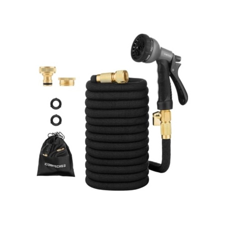 30m-es visszahúzható tömlő, 8 fúvóka, 3/4 és 1/2 colos sárgaréz csatlakozók