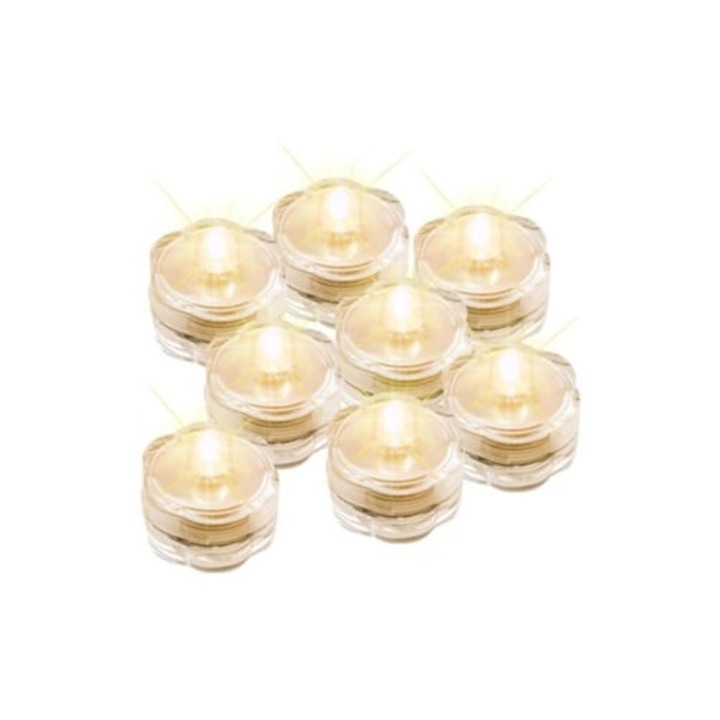 Set 12 lumanari LED submersibile fara flacara, alba, pentru decorare waterproof