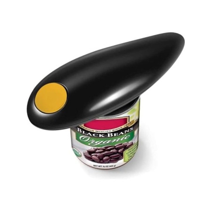 Automata elektromos konzervnyitó, elemes működés, egy gombos, sima él, kompakt méretek