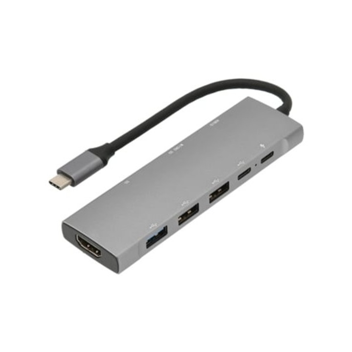 USB C elosztó, 9 az 1-ben, gyors töltés, szürke