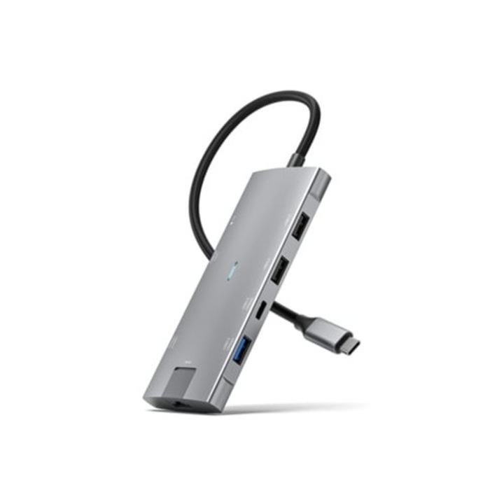 Statie de andocare USB C 8-in-1, 10Gbps, 4K 60Hz HDMI, Ethernet Gigabit, 100W