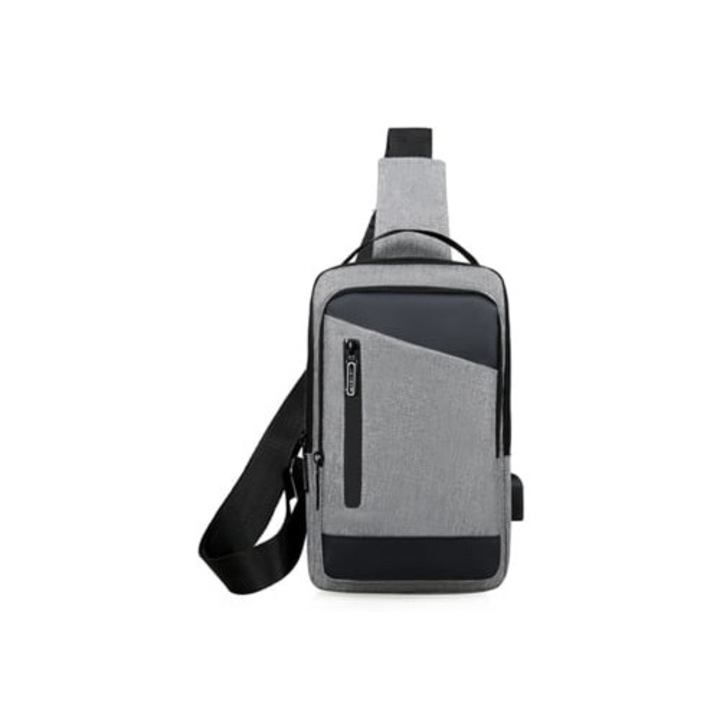 Férfi sporttáska, szürke, 28x17x7cm