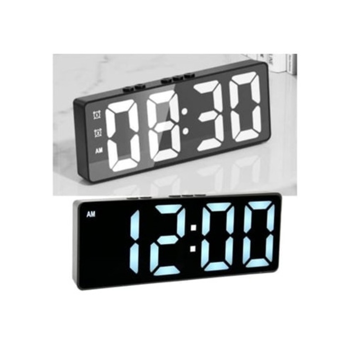 Többfunkciós dekoratív óra nagy kijelzővel, modern stílusú, LED tükör, hálószobába
