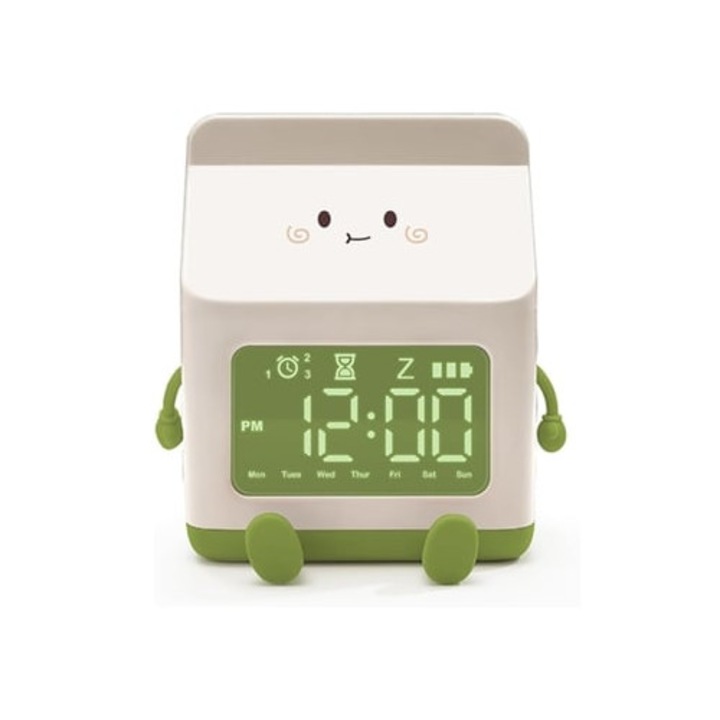 Gyermek ébresztőóra, dekoratív óra, szundi funkció, zöld, Mdug