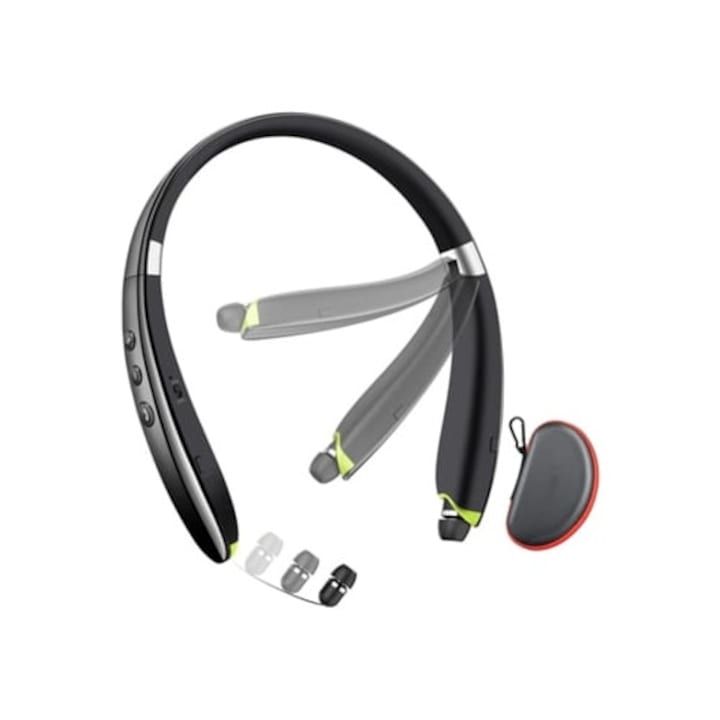 Vezeték nélküli, Bluetooth, zajszűrős, visszahúzható fejhallgató, fekete