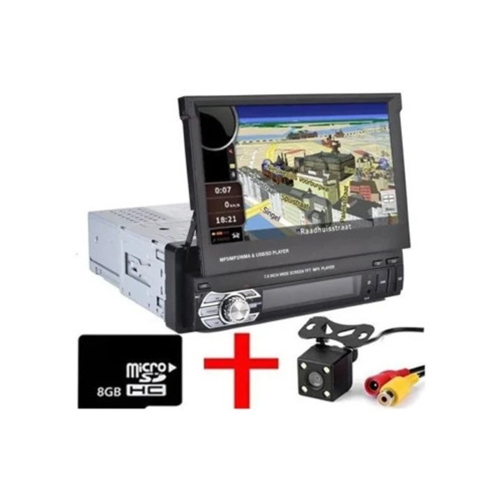 Radio auto MP5 Bluetooth cu ecran tactil, camera de marsarier, card SD 8GB