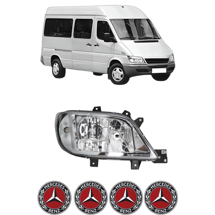 Far Dreapta Fata MERCEDES-BENZ SPRINTER 3-t Bus (B903) din 1995-2006, Auto, DEPO, 4x Stickere auto cu MERCEDES-BENZ