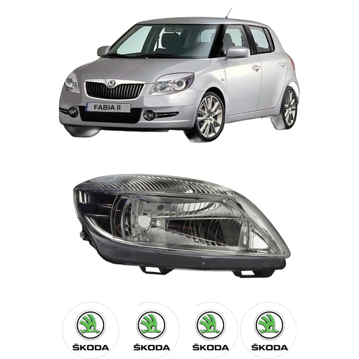 Far Dreapta Fata SKODA FABIA II (542) din 2006-2014, Auto, TYC, 4x Stickere auto cu SKODA