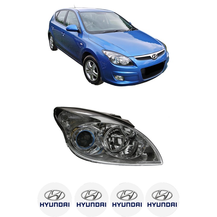 Far Dreapta Fata HYUNDAI i30 (FD) din 2007-2011, Auto, DEPO, 4x Stickere auto cu HYUNDAI