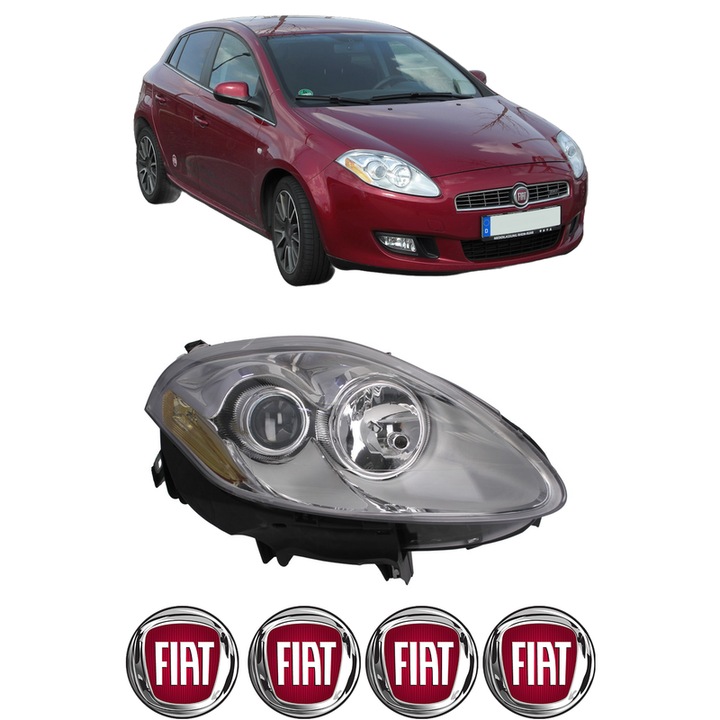 Far Dreapta Fata FIAT BRAVO II (198_) din 2006-2016, Auto, DEPO, 4x Stickere auto cu FIAT