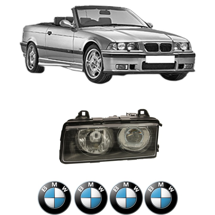 Far Stanga Fata Bmw Seria 3 Convertible (E36) din 1993-1999, Auto, DEPO, 4x Stickere auto cu BMW