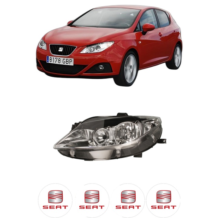 Far Stanga Fata SEAT IBIZA IV Hatchback Van (6J1) din 2008-2015, Auto, DEPO, 4x Stickere auto cu SEAT