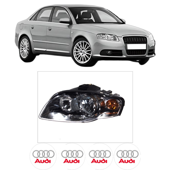 Far Stanga Fata AUDI A4 B7 (8EC) din 2004-2008, Auto, DEPO, 4x Stickere auto cu AUDI