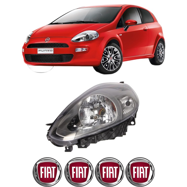 Far Stanga Fata FIAT PUNTO EVO Hatchback Van (199_) din 2009-2012, Auto, DEPO, 4x Stickere auto cu FIAT