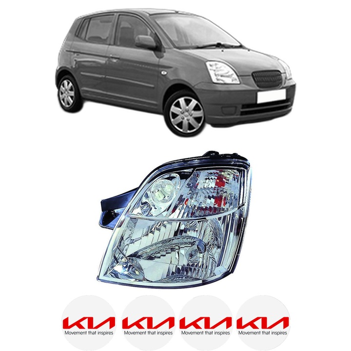 Far Stanga Fata KIA PICANTO I (SA) din 2004-2011, Auto, DEPO, 4x Stickere auto cu KIA