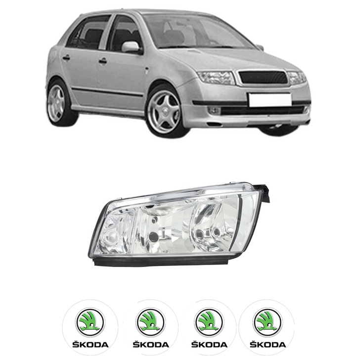 Far Stanga Fata SKODA FABIA I (6Y2) din 1999-2008, Auto, DEPO, 4x Stickere auto cu SKODA