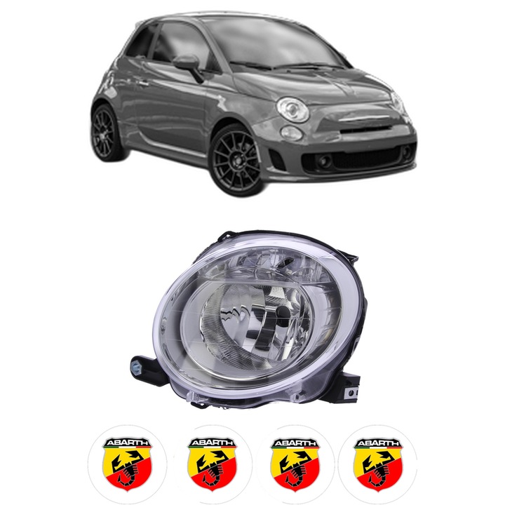 Far Stanga Fata ABARTH 500 / 595 / 695 din 2008-2016, Auto, DEPO, 4x Stickere auto cu ABARTH