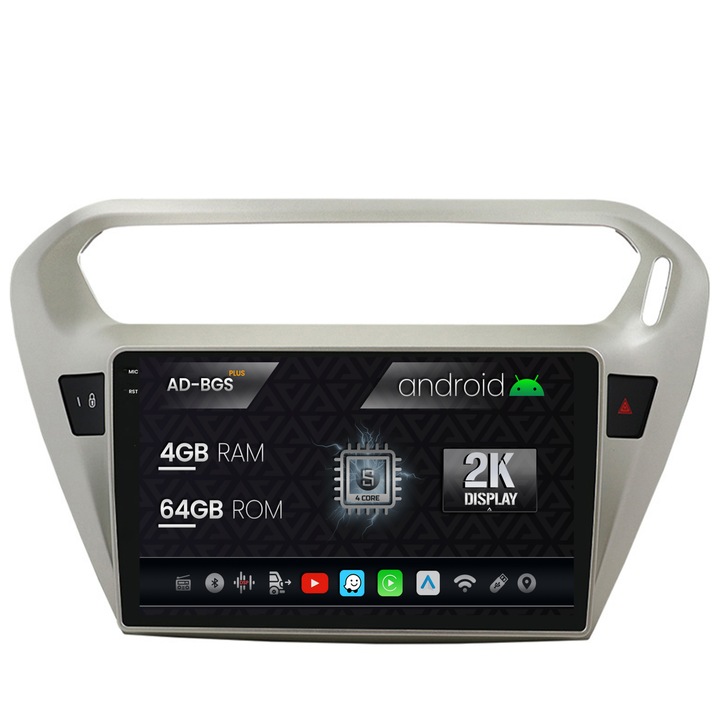 Navigatie Autodrop 2K Peugeot 301, Citroen C-Elysee, Android OS, S-Quadcore, 4GB RAM, 64GB ROM, 9.5 Inch - AD-BGS90042K, AD-BGRKIT255