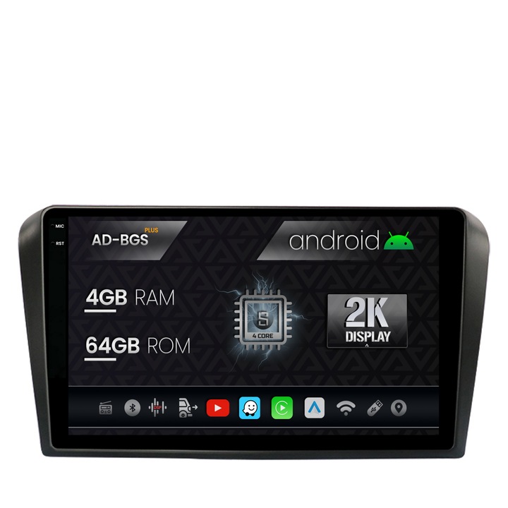 Navigatie Autodrop 2K Mazda 3 (2003-2009), Android OS, S-Quadcore, 4GB RAM, 64GB ROM, 9.5 Inch - AD-BGS90042K, AD-BGRKIT322