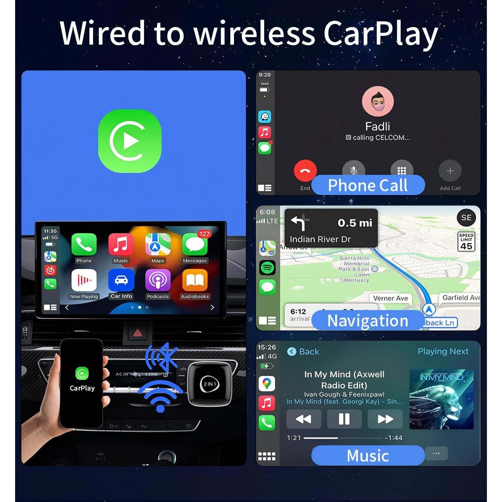 Adaptor auto Wireless Bluvista® 2-in-1, Plug & Play, modul compatibil ...