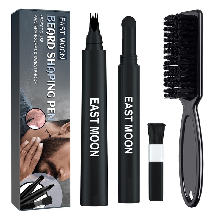 DUAIU 4 darabos szakálltöltő toll készlet, szakállfesték és -töltő, vízálló szakálltoll férfiaknak, kitölti és ápolja az egyenetlen szakállt szakálltöltő tollakkal, fekete