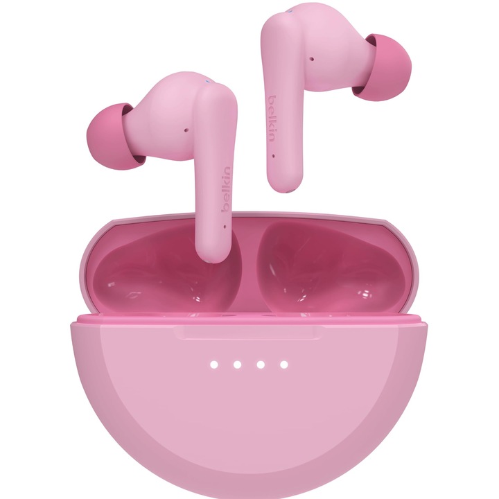 Casti Intraauriculare Bluetooth Belkin Soundform Nano 2 pentru copii, roz, rezistente la apa IPX5, autonomie 28 ore