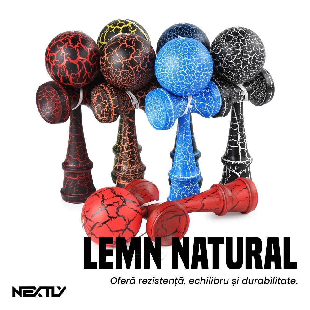 Kendama profesională NEXTLY, design crapat, roz, 18x7cm - eMAG.ro
