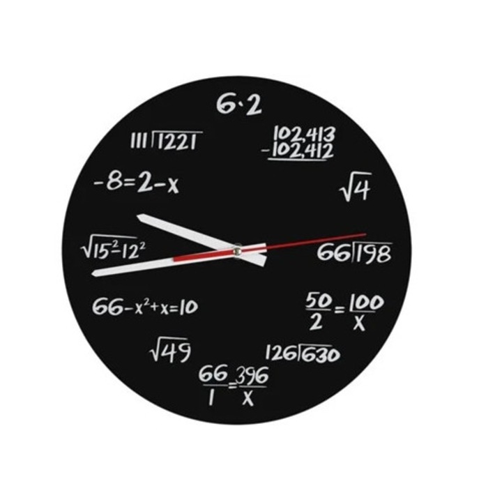 Matematikai egyenletekkel díszített falióra, csendes működésű, 30x30cm