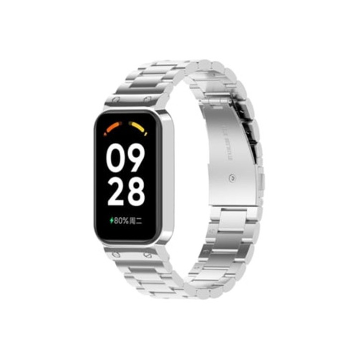 Okosóra szíj Xiaomi Smart Band 8 Active-hez, három gyöngy, rozsdamentes acél, ezüst
