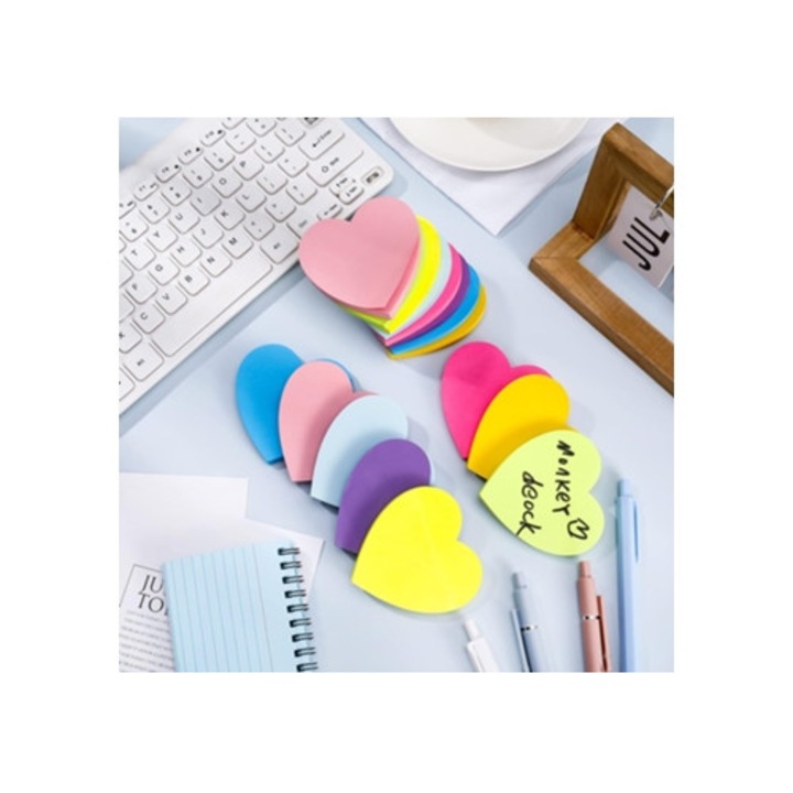 Set note adezive in forma de inima, multicolor