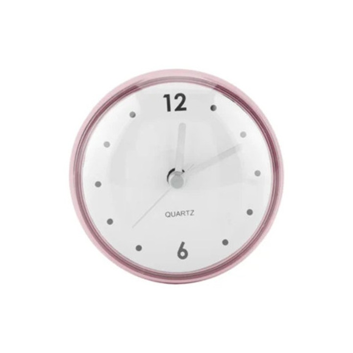 Dekoratív kerek falióra tapadókoronggal, rózsaszín, otthonra, fürdőszobába, zuhanyzóba, konyhába