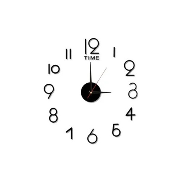 Nagy, fekete, csendes, öntapadós falióra, otthoni dekorációhoz, 30x30cm