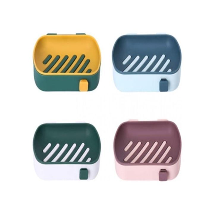 Set de 4 suporturi autoadhesive pentru sapun cu ventuza, pentru baie, dus si bucatarie