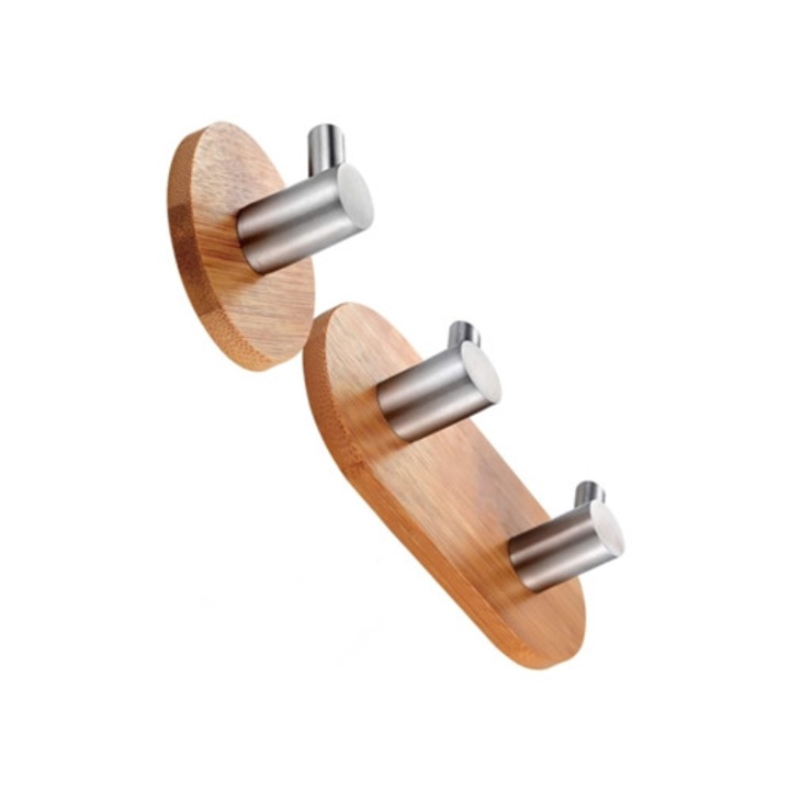 Természetes bambusz akasztók, bejárati dekoráció, kulcsok és ruhák számára, szett