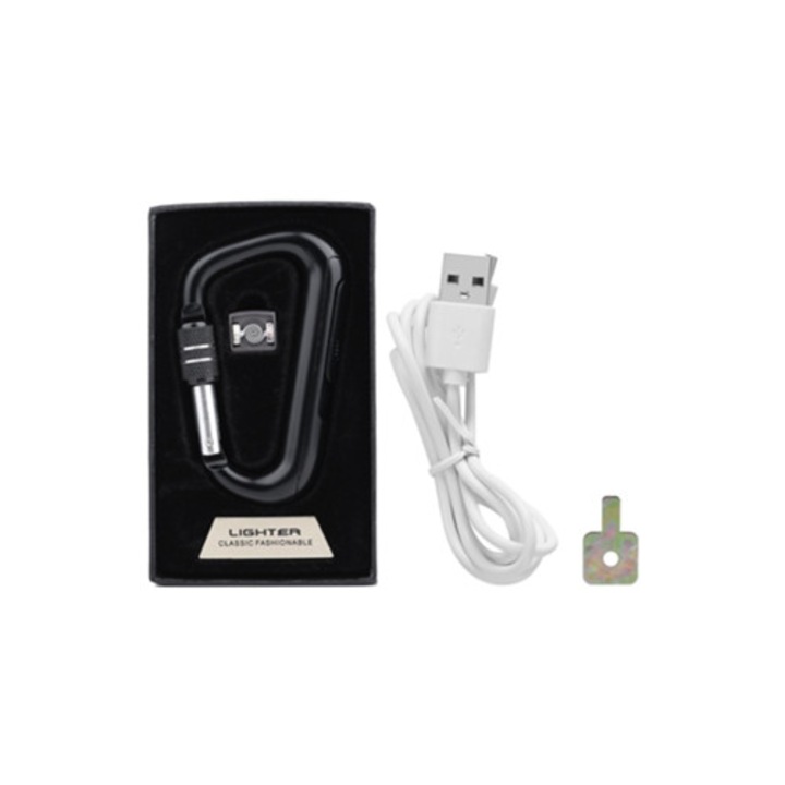 Bricheta USB portabila, rezistenta la vant, fara flacara, neagra