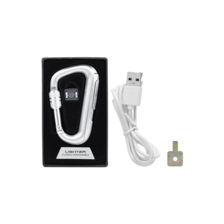 Bricheta electrica portabila USB, rezistenta la vant, argintie