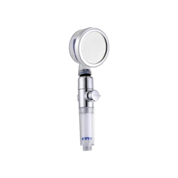 Cabezal de ducha turbo, set cu mango de repus, argintiu si transparent, pentru bucatarie