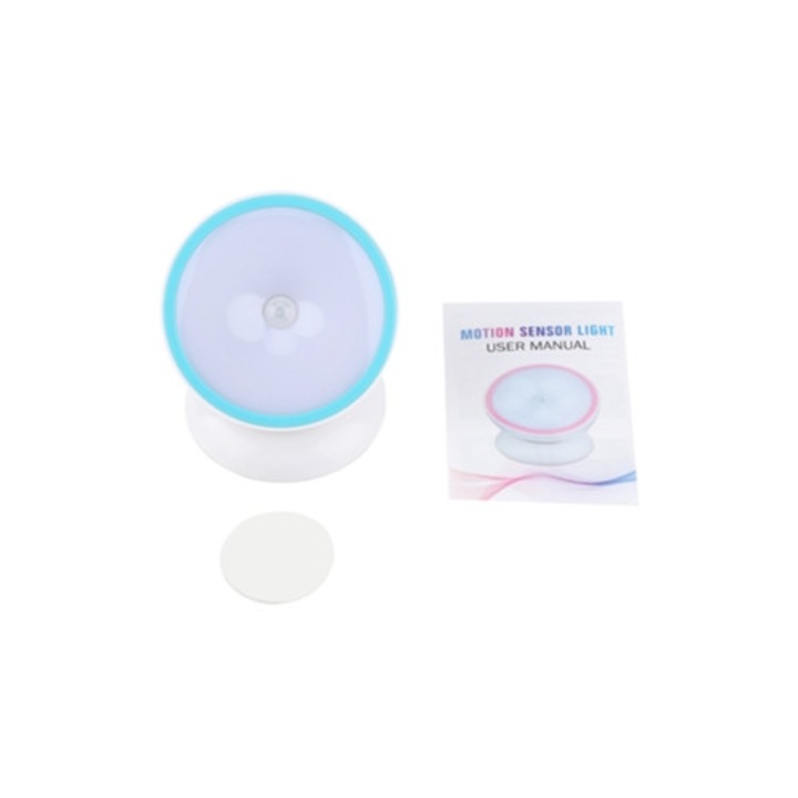 Veioza cu senzor de miscare 360, lumina nocturna inductie corporala, albastru cald