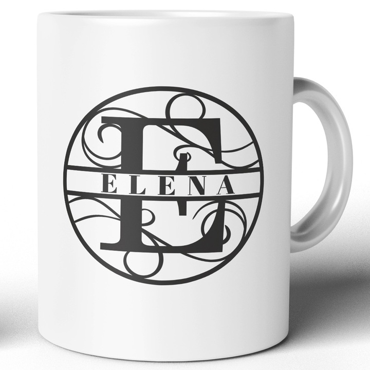Cana Personalizata Joystos, 330 ml, Alba, Ceramica, Cu Initiala Si Nume Elena – Design Elegant Monograma – Cadou Deosebit Pentru Zi De Nastere, Onomastica, Craciun Sau 8 Martie
