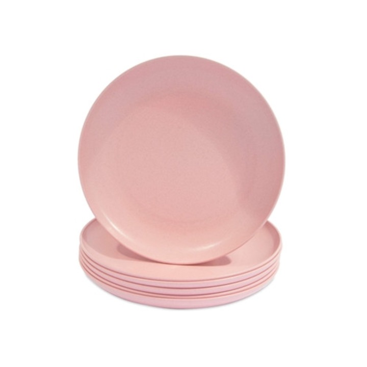 6 db búzszalma tányér készlet, 20 cm, rózsaszín