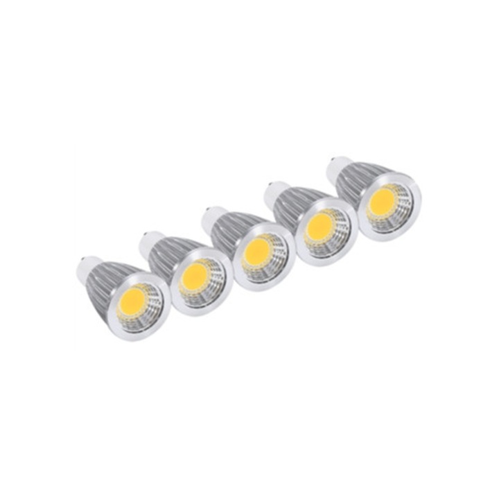 Set 5 becuri LED GU10 7W, alb natural, luminoase