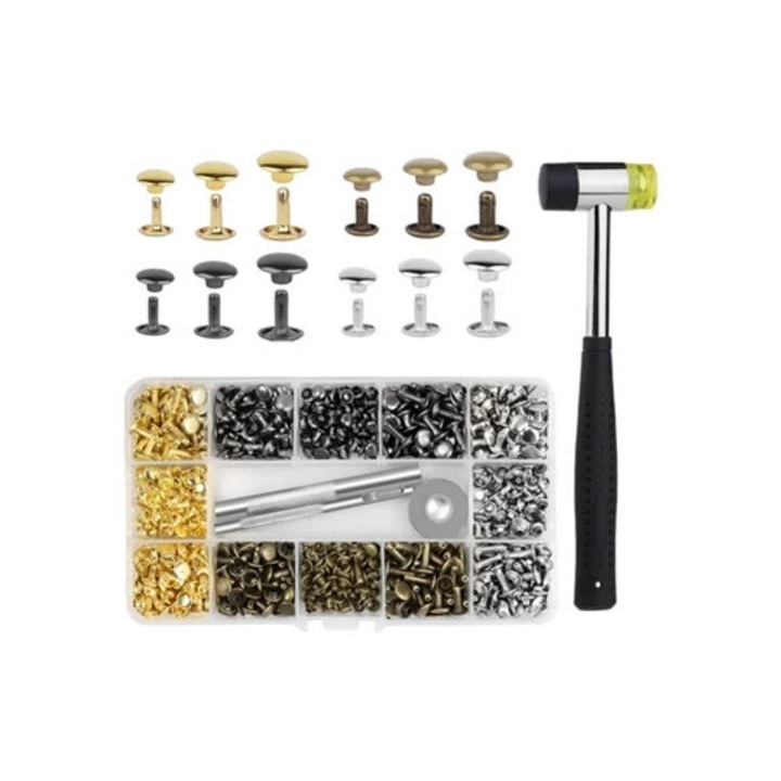 Kit de nituri metalice pentru piele, 240 de jocuri, cutie de stocare, culori assortate