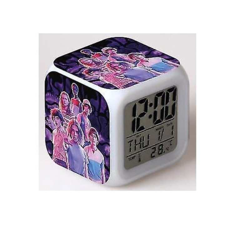 Többfunkciós LED-es dekorációs óra Stranger Things, színes